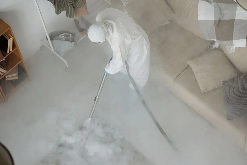 A housekeeper smoothing the bed linens in an elegant hotel room.